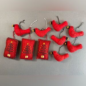 Christmas Tree Ornaments Cardinal Bird‎ & Rectangular Shape Felt Handmade 10